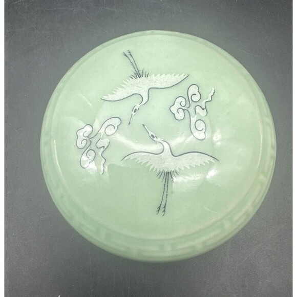 VTG Korean Celadon Soft Green Glaze Flying Crane Tea Cup Set Service For 2 - Picture 12 of 16